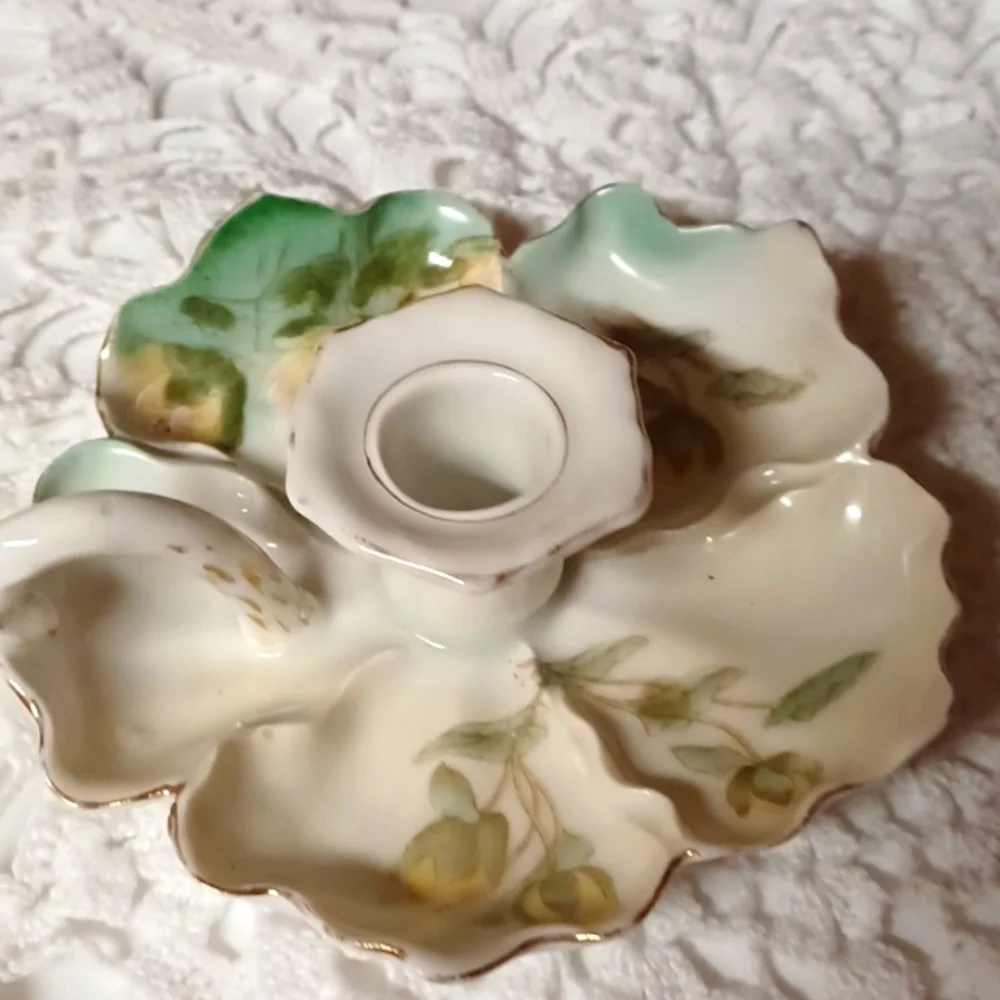 Bavaria Germany‎ Vintage  Hand Painted Yellow  Roses Candle Holder